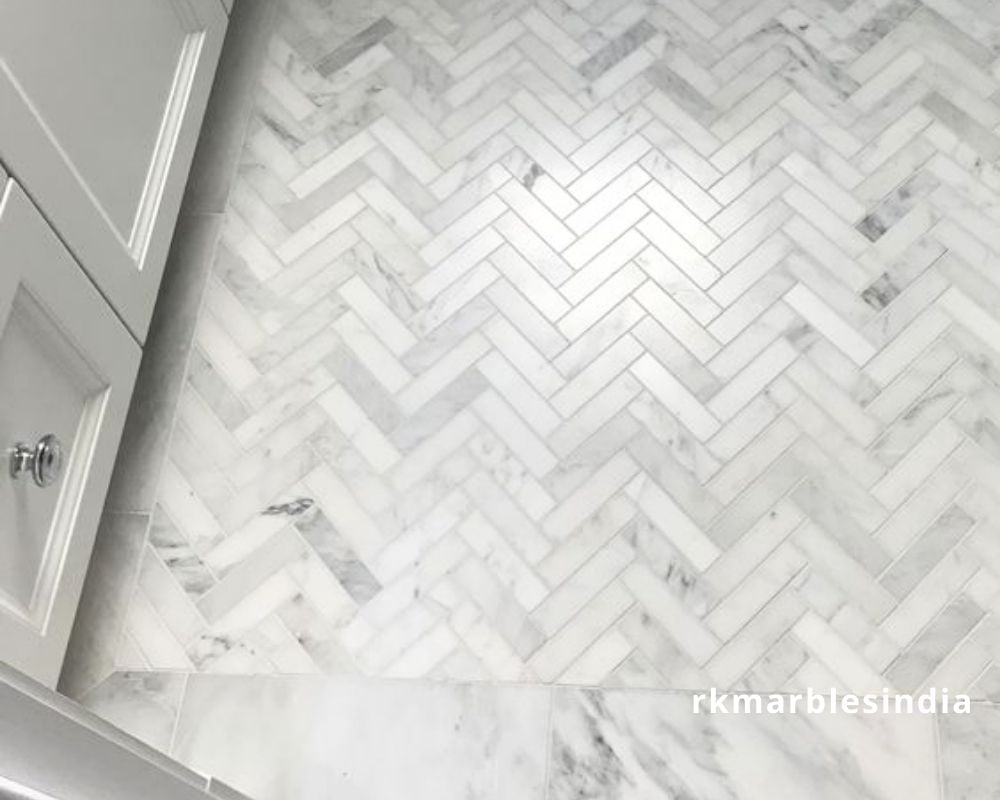 Transform Your Space with the Timeless Beauty of White Marble Herringbone Tiles