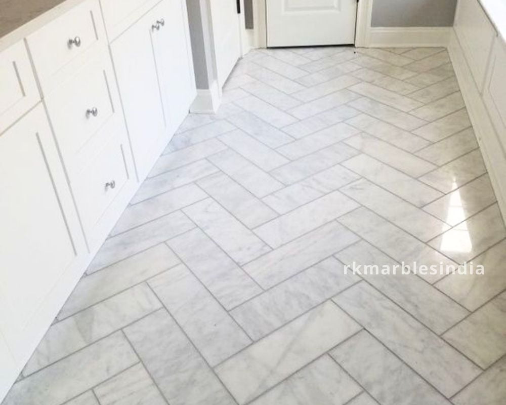 Transform Your Space with the Timeless Beauty of White Marble Herringbone Tiles